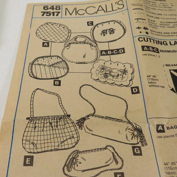 McCalls 7517 (also 648) Sewing Pattern : Purses - Picture 3 of 7